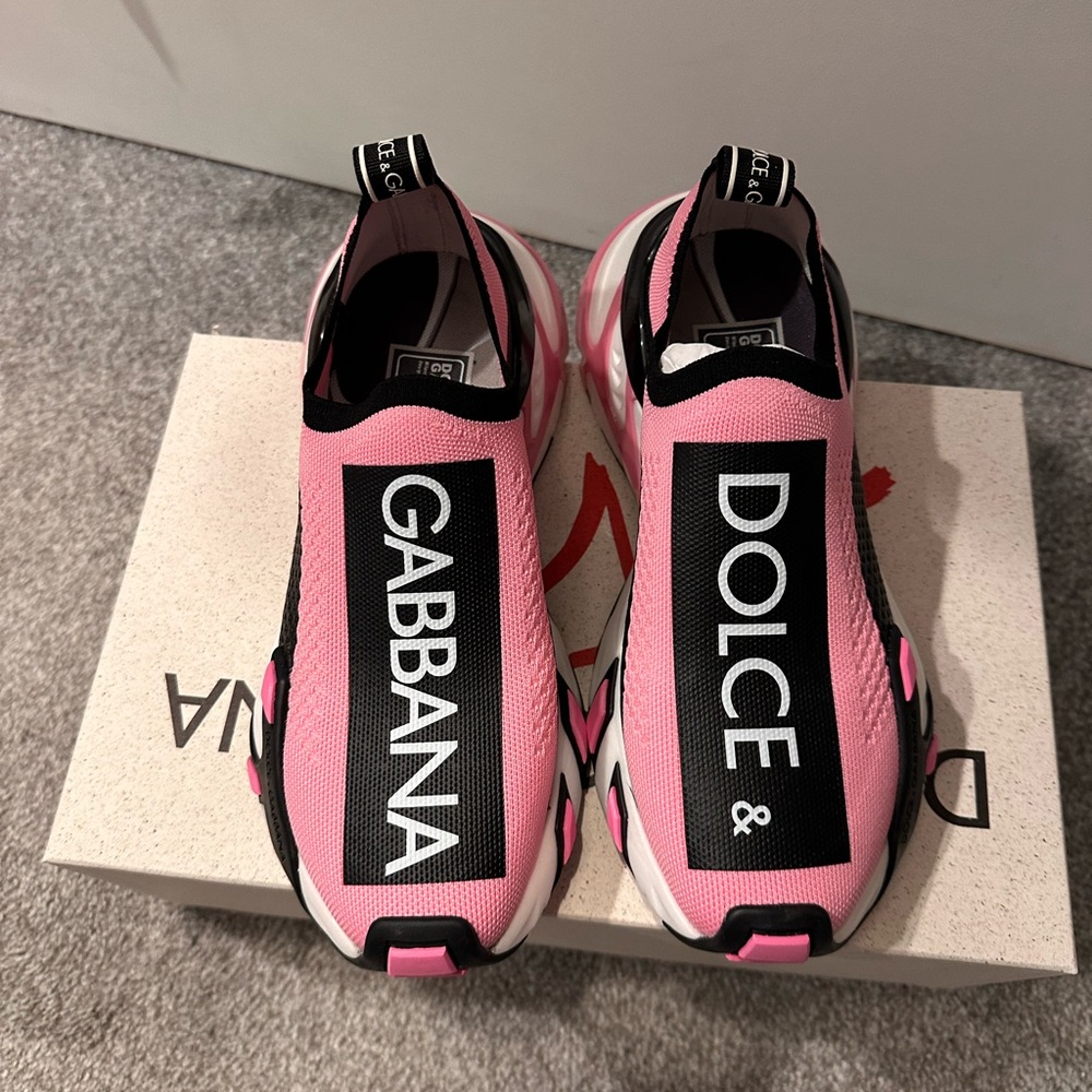 Dolce & Gabbana Pink and Black Slip-On Sneakers